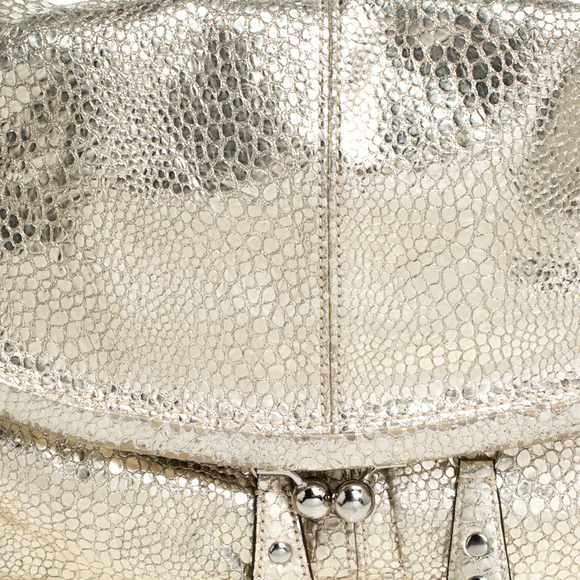 COACH Gold Textured Leather Frame Fold Over Hobo - Picture 5 of 9